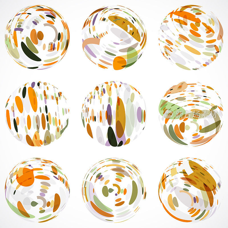 Half tone colorful polka dots sphere pattern icon collection for design